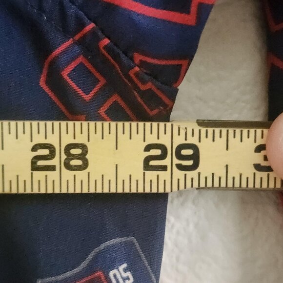 FUBU Shirt Mens 3XL Navy Blue Red Button Up Long Sleeve All Over Print 90s Style - Picture 9 of 9